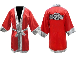 Custom Muay Thai Robe / Fight Robe : Red/Silver